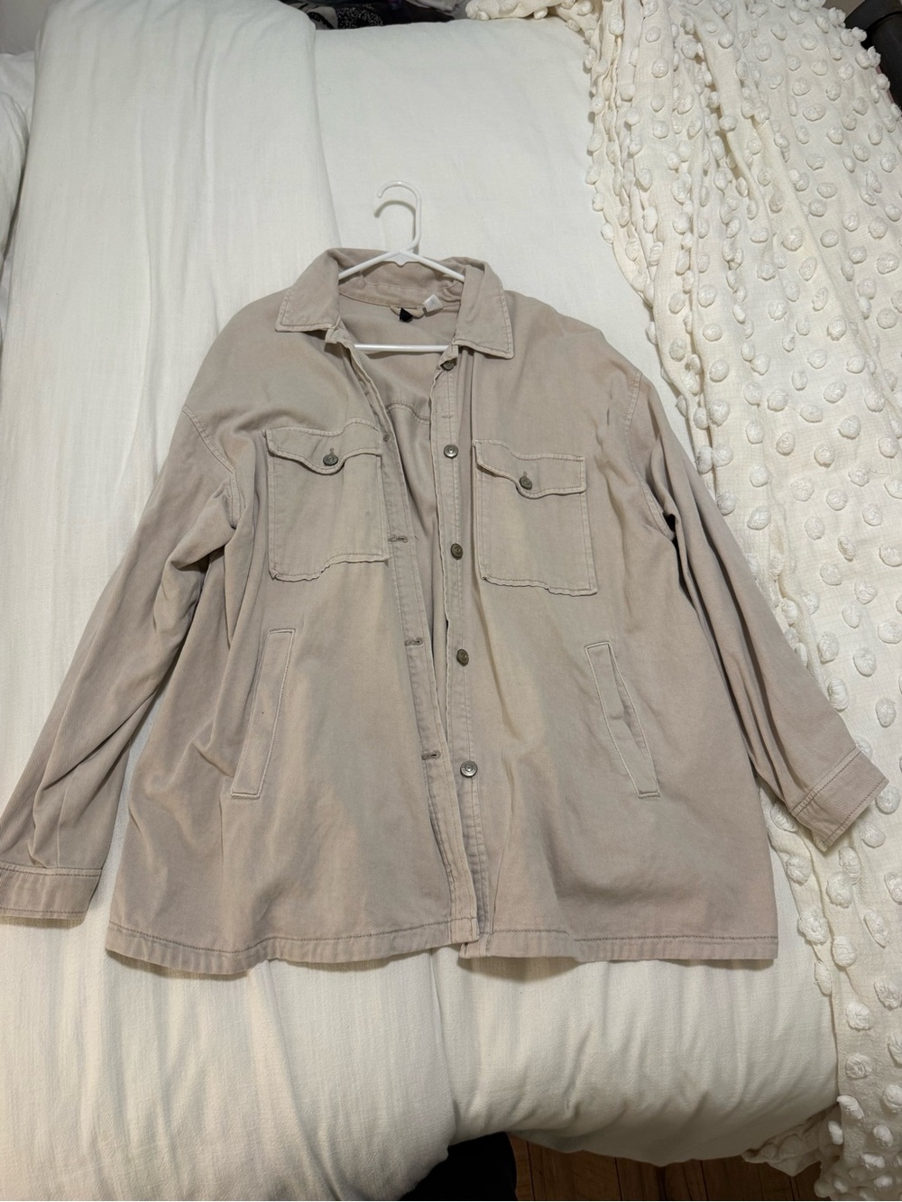 H&M Oversized Button-Front Jean Jacket - Light Beige
